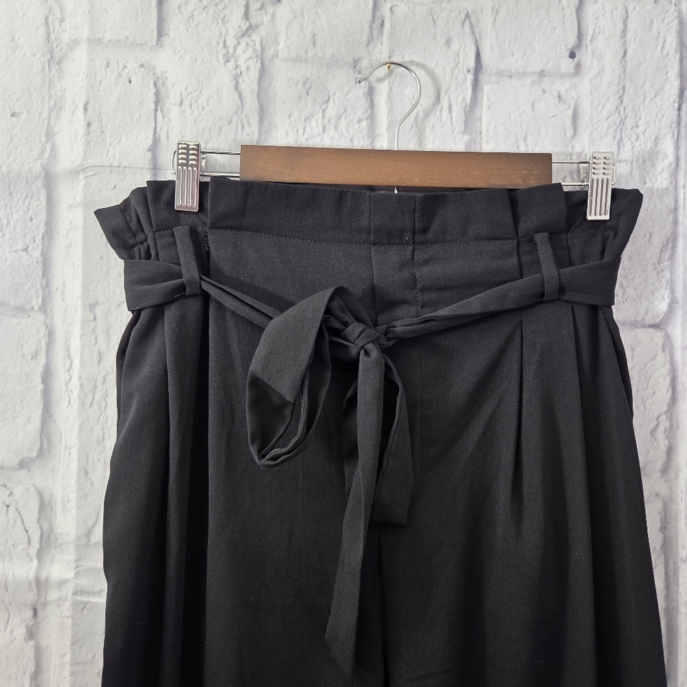 A New Day Large Black High Ruffle Waist Front Tie Belt Wide Leg Trousers - Picture 3 of 10